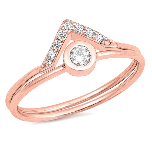 Rose Gold-Tone Triangle Clear CZ Ring Set .925 Sterling Silver Band Sizes 4-10