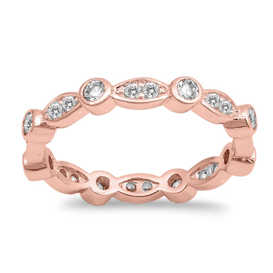 Rose Gold-Tone Eternity White CZ Ring New .925 Sterling Silver Band Sizes 4-10