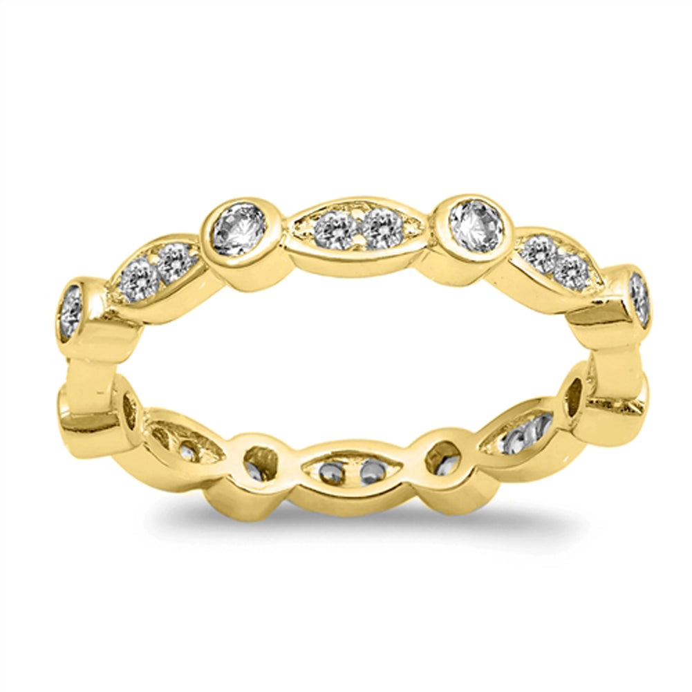 Gold-Tone Clear CZ Stackable Eternity Ring .925 Sterling Silver Band Sizes 4-10