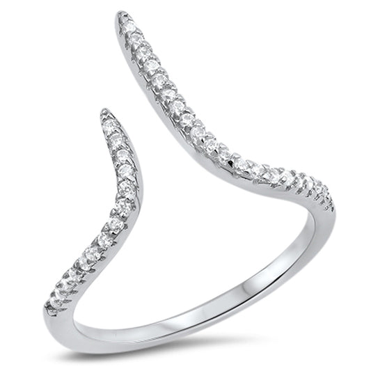 Micro Pave White CZ Open Pointed Bar Ring .925 Sterling Silver Band Sizes 4-10