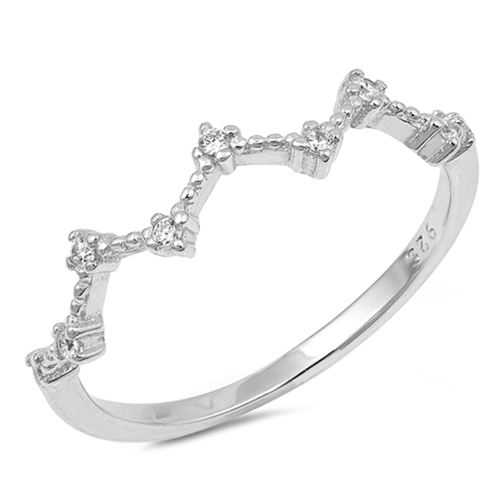 Clear CZ Zig Zag Constellation Ring New .925 Sterling Silver Band Sizes 4-10