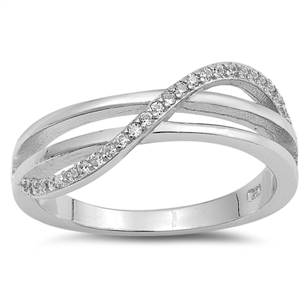 Clear CZ Criss Cross Knot Weave Swirl Ring .925 Sterling Silver Band Sizes 4-10