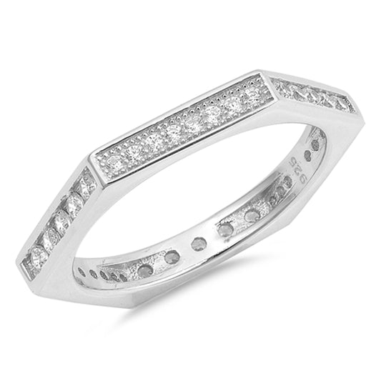 Clear CZ Hexagon Stackable Pointed Edge Ring 925 Sterling Silver Band Sizes 4-10