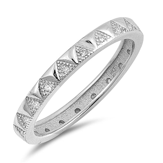 Clear CZ Triangles Eternity Simple Thumb Ring Sterling Silver Band Sizes 4-10