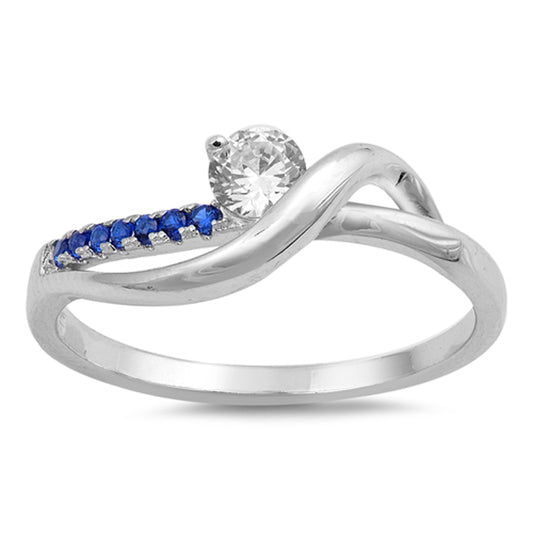 Solitaire White CZ Infinity Knot Wave Ring .925 Sterling Silver Band Sizes 5-10