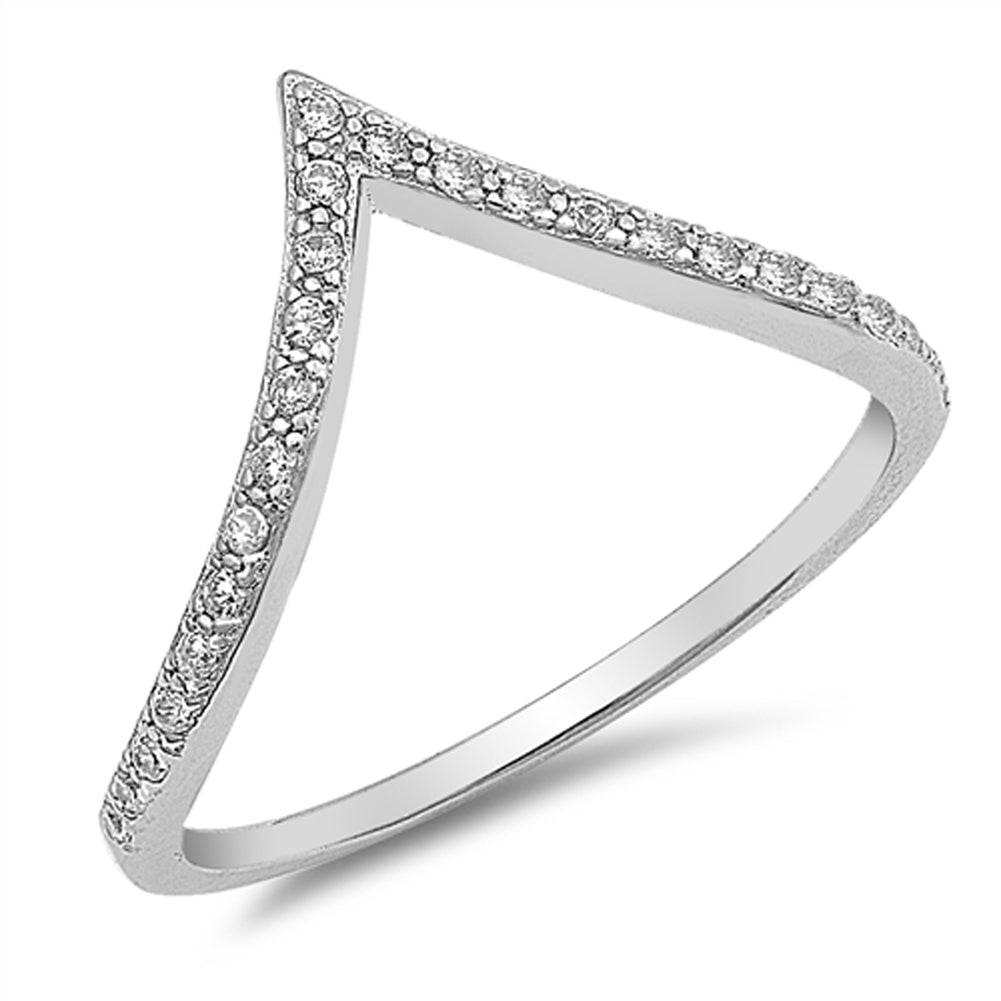 White CZ High Point V Shape Chevron Ring New 925 Sterling Silver Band Sizes 4-10