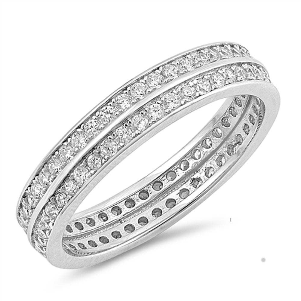 Clear CZ Eternity Stackable Thumb Ring New .925 Sterling Silver Band Sizes 5-10