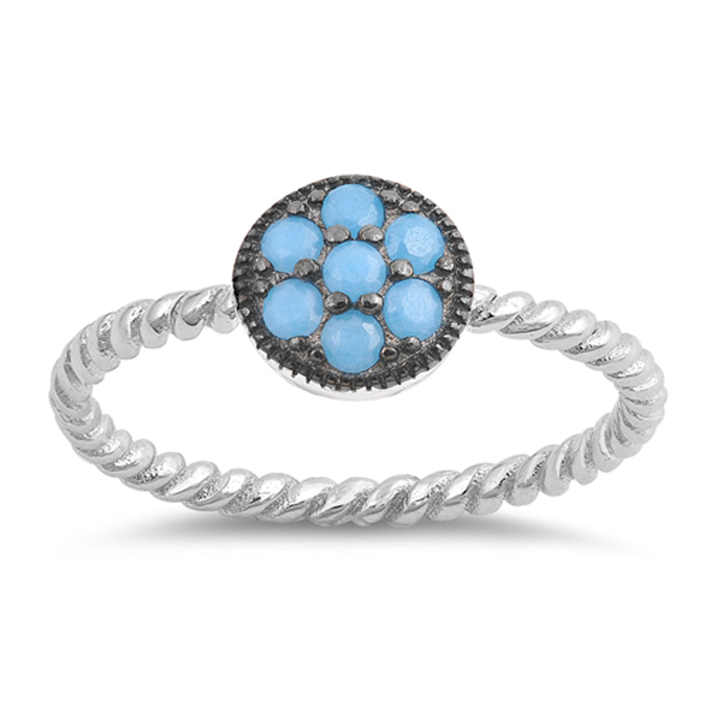 Turquoise Rope Twisted Flower Ring New .925 Sterling Silver Band Sizes 5-10