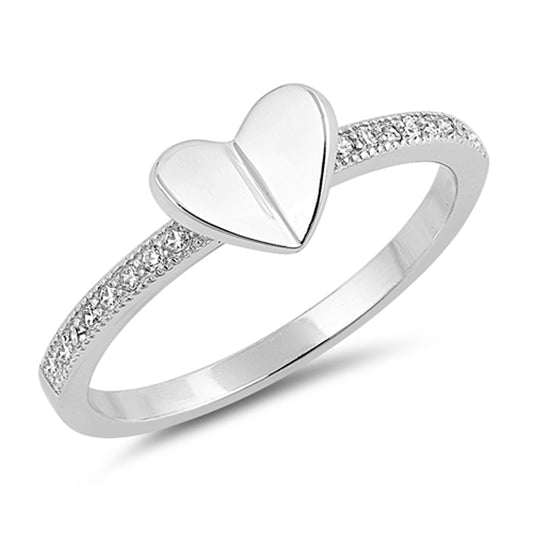 Clear CZ Raised Butterfly Heart Purity Ring .925 Sterling Silver Band Sizes 4-10