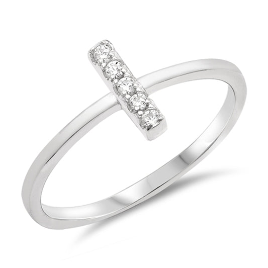 Clear CZ Simple Dainty Bar Stackable Midi Ring Sterling Silver Band Sizes 3-10