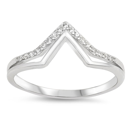 White CZ Pointed V Split Chevron Midi Ring .925 Sterling Silver Band Sizes 4-10