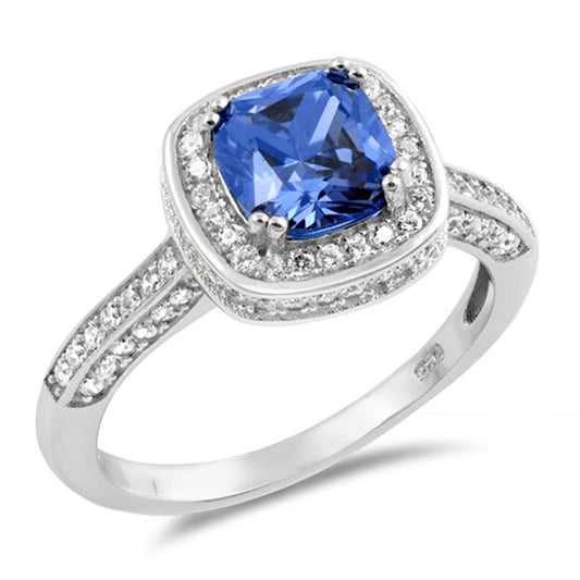 Blue Sapphire CZ Wedding Delicate Setting Ring Sterling Silver Band Sizes 5-10