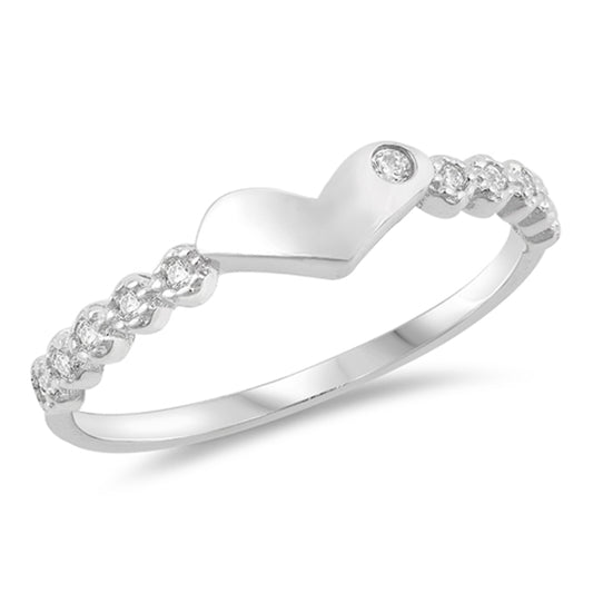 Clear CZ Thin Dainty Heart Purity Promise Ring Sterling Silver Band Sizes 4-10