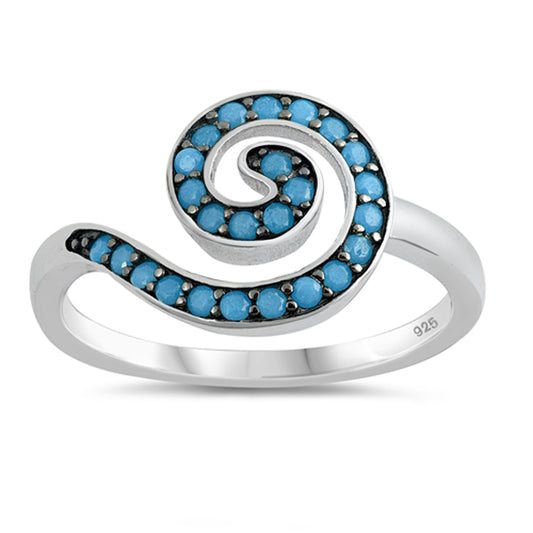 Turquoise Spiral Wave Twist Statement Ring .925 Sterling Silver Band Sizes 5-10