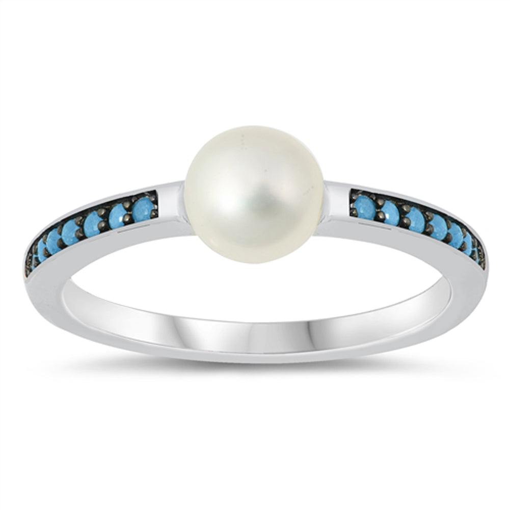 Turquoise Round Bead Ball Cocktail Ring New .925 Sterling Silver Band Sizes 4-10