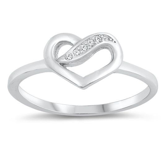 Clear CZ Heart Ribbon Knot Promise Ring New .925 Sterling Silver Band Sizes 4-10