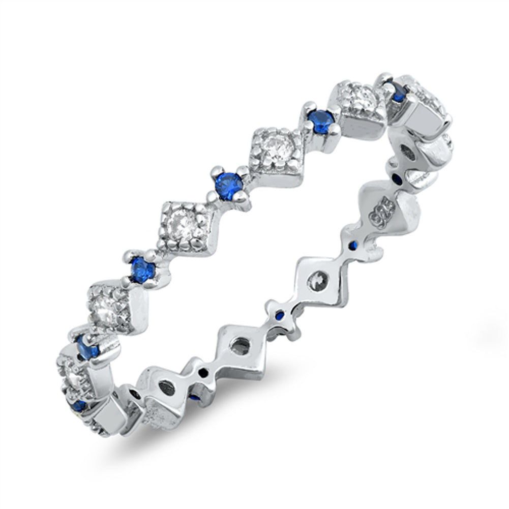 Blue Sapphire CZ Eternity Colorful Ring New .925 Sterling Silver Band Sizes 4-10