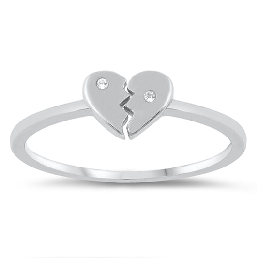 Clear CZ Broken Heart Cracked Love Ring New .925 Sterling Silver Band Sizes 4-10