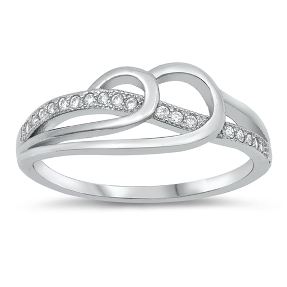 Clear CZ Rolling Wave Knot Loop Cocktail Ring Sterling Silver Band Sizes 4-10