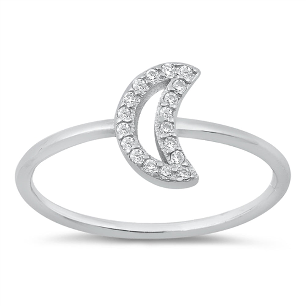 Clear CZ Crescent Moon Lunar Dainty Ring .925 Sterling Silver Band Sizes 4-10