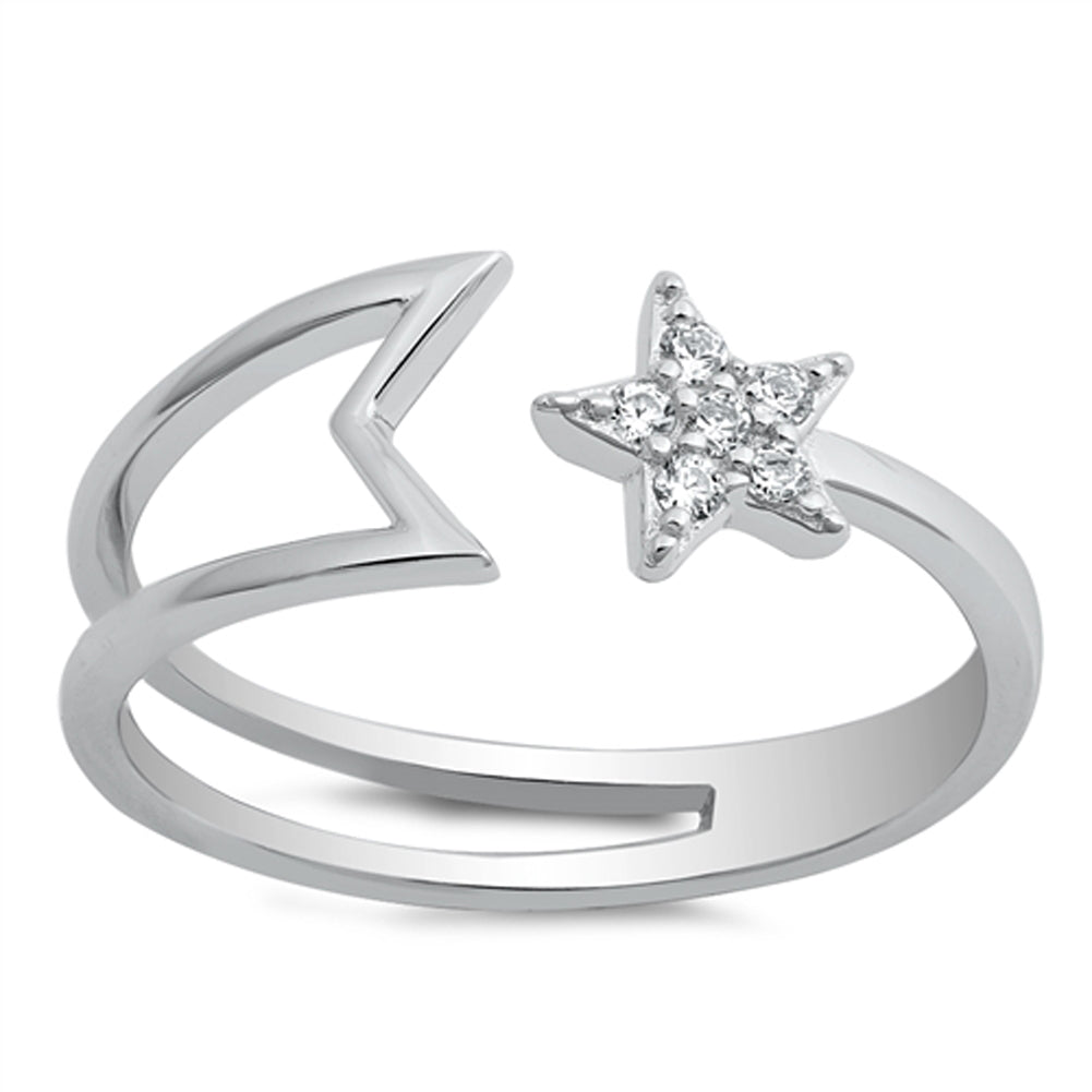 Girl's Clear CZ Shooting Star Ring New .925 Sterling Silver Open Band Sizes 5-10