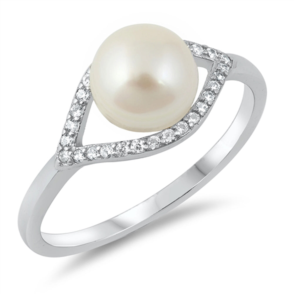 Freshwater Pearl Eye Halo Cocktail Ring New .925 Sterling Silver Band Sizes 4-10