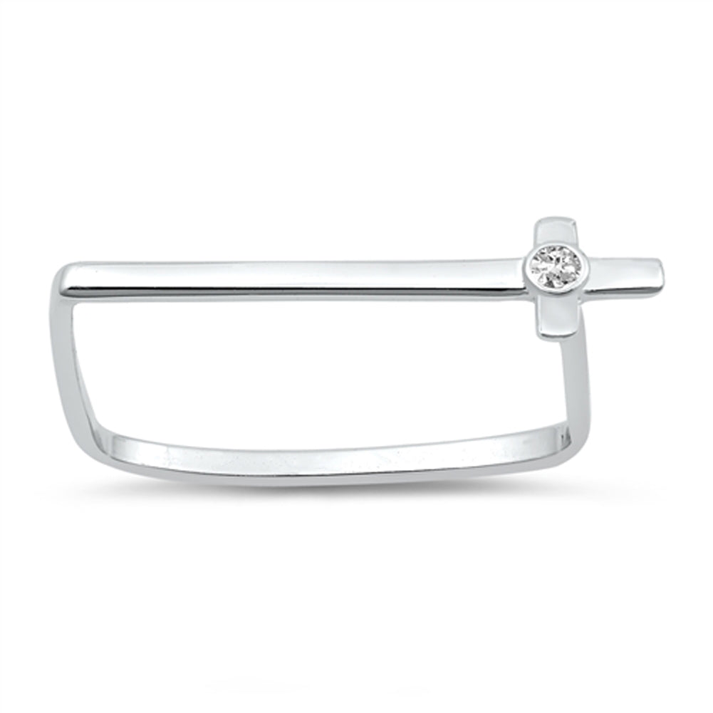 White CZ Square Bezel Cross Abstract Ring .925 Sterling Silver Band Sizes 4-10