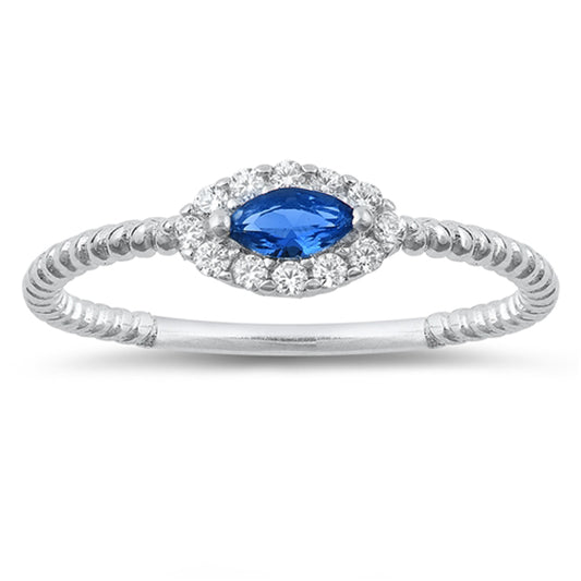 Blue Sapphire CZ Marquise Halo Ring New 925 Sterling Silver Rope Band Sizes 5-10