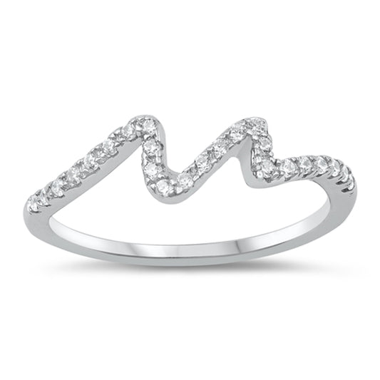 Clear CZ Cursive Wave Zig Zag Dainty Ring .925 Sterling Silver Band Sizes 5-10