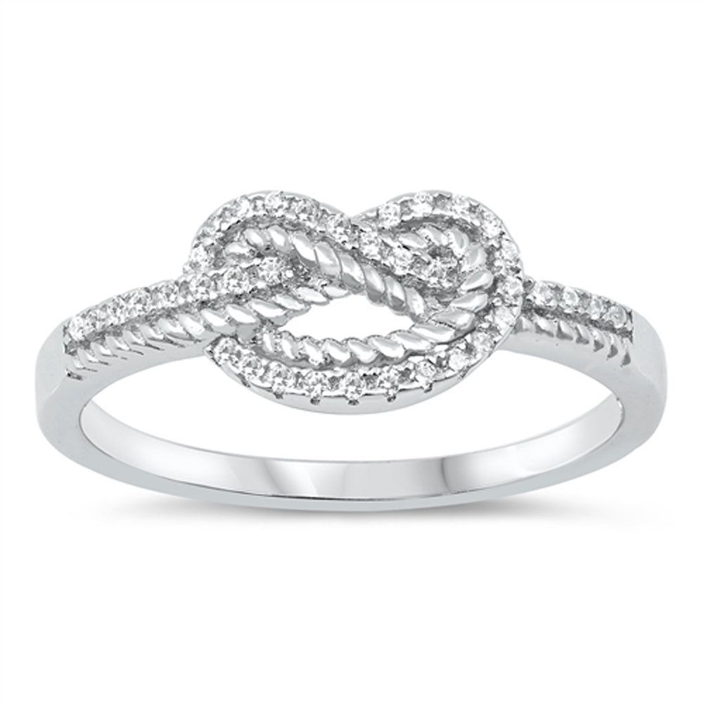 Clear CZ Rope Infinity Love Knot Promise Ring Sterling Silver Band Sizes 5-10