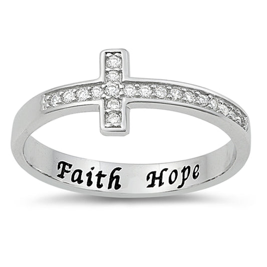 Clear CZ Cross Faith Hope Christian Ring New 925 Sterling Silver Band Sizes 5-10