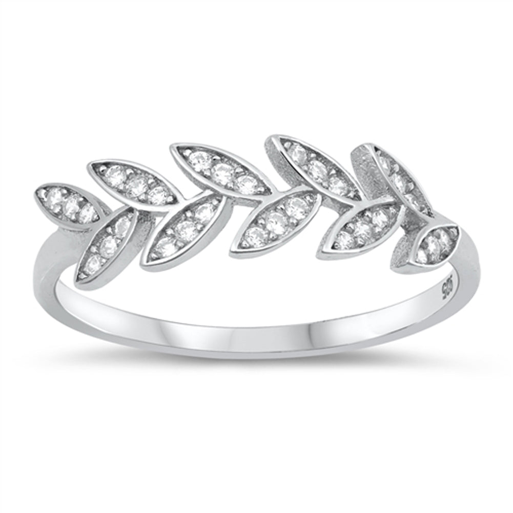 Clear CZ Vine Leaf Tree Fashion Ring New .925 Sterling Silver Band Sizes 4-10