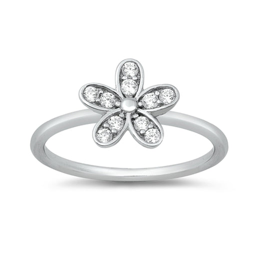 Cute Studded Plumeria Flower Ring New .925 Sterling Silver Band Sizes 4-10