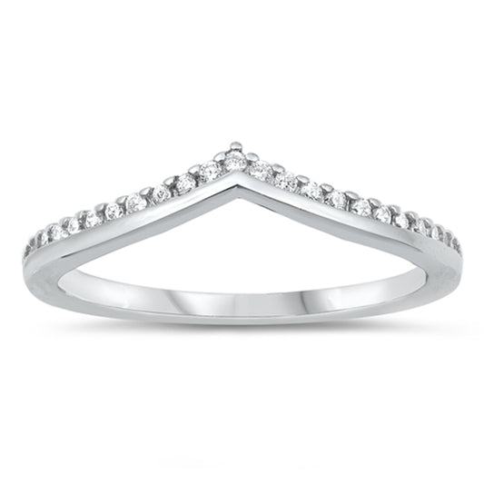 Clear CZ Elegant Studded Chevron Promise Ring New .925 Sterling Silver Band Sizes 4-10