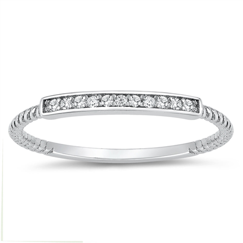 Clear CZ Beautiful Vintage Style Studded Coil Ring New .925 Sterling Silver Band Sizes 4-10