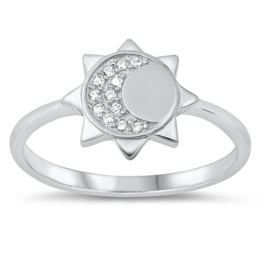 Sun Moon Star Studded Promise Sterling Silver Ring Sizes 4-10