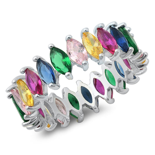 Multicolor Marquise CZ Promise Ring New .925 Sterling Silver Band Sizes 5-10