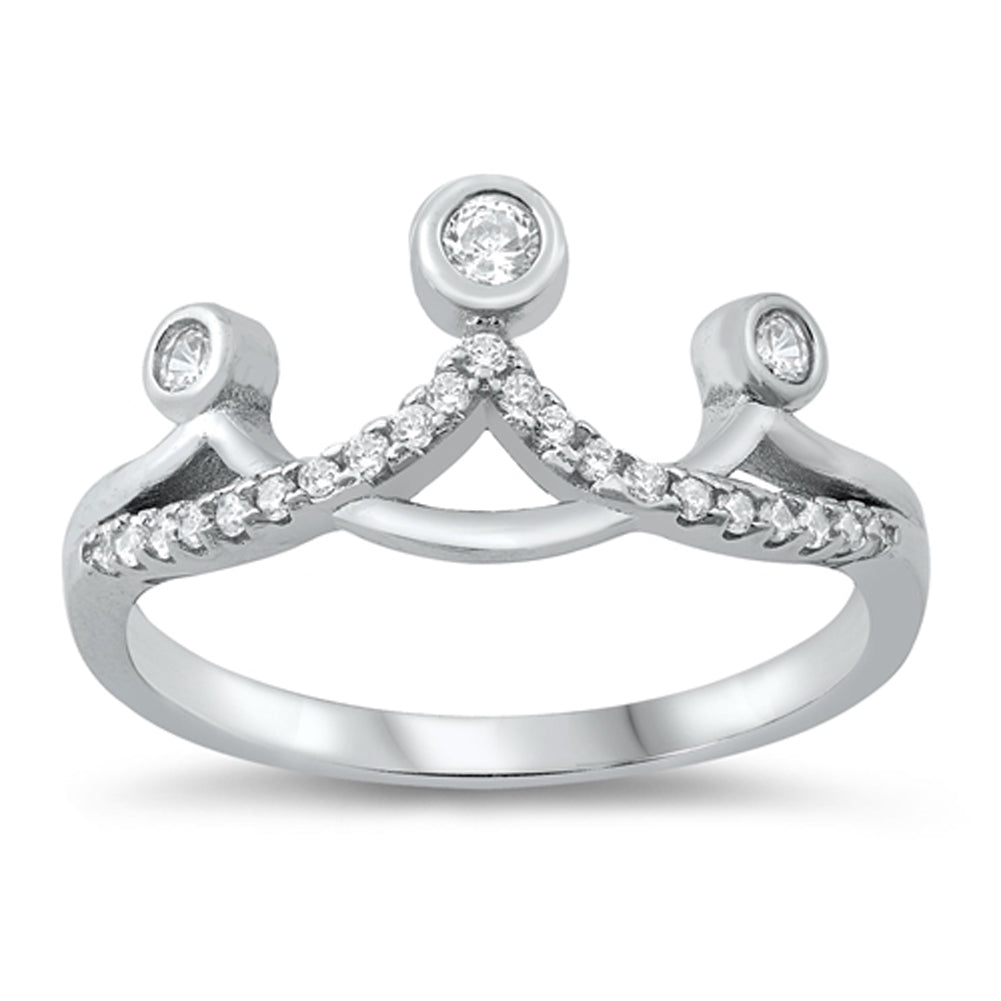 Clear CZ Princess Crown Ring New .925 Sterling Silver Band Sizes 4-10