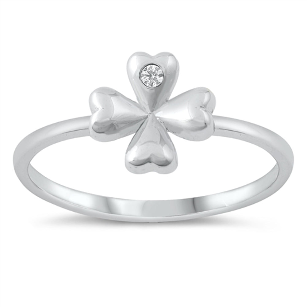 Clear CZ Four Leaf Clover Lucky Ring New .925 Sterling Silver Band Sizes 4-10