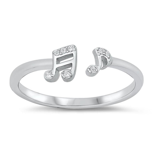 Cute Open Music Note Ring New Clear CZ .925 Sterling Silver Band Sizes 4-10