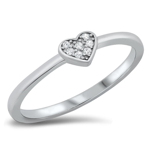 Clear CZ Tiny Delicate Promise Heart Ring .925 Sterling Silver Band Sizes 3-10