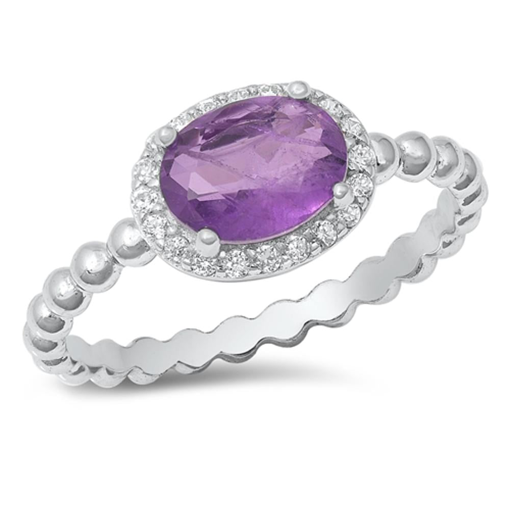 Bubble Halo Ring Milky Purple Amethyst CZ .925 Sterling Silver Band Sizes 4-10