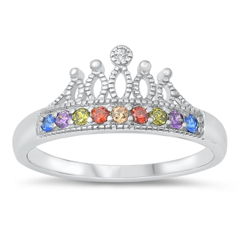 Rainbow Pride Crown LGBTQ Ring New .925 Sterling Silver Band Sizes 4-10