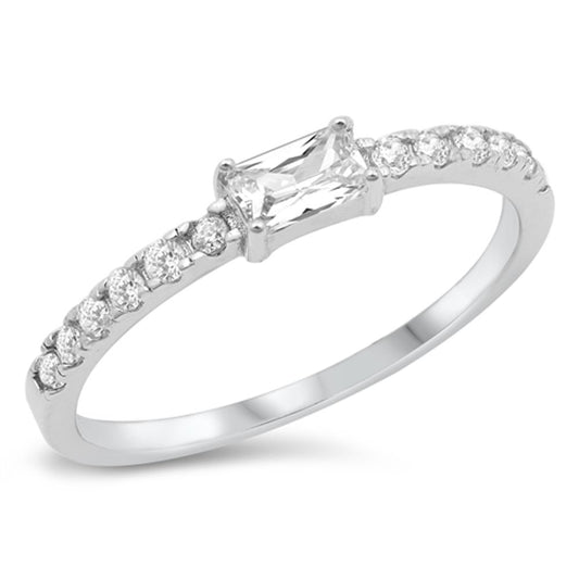 Studded Radiant Clear CZ Promise Ring .925 Sterling Silver Band Sizes 4-10