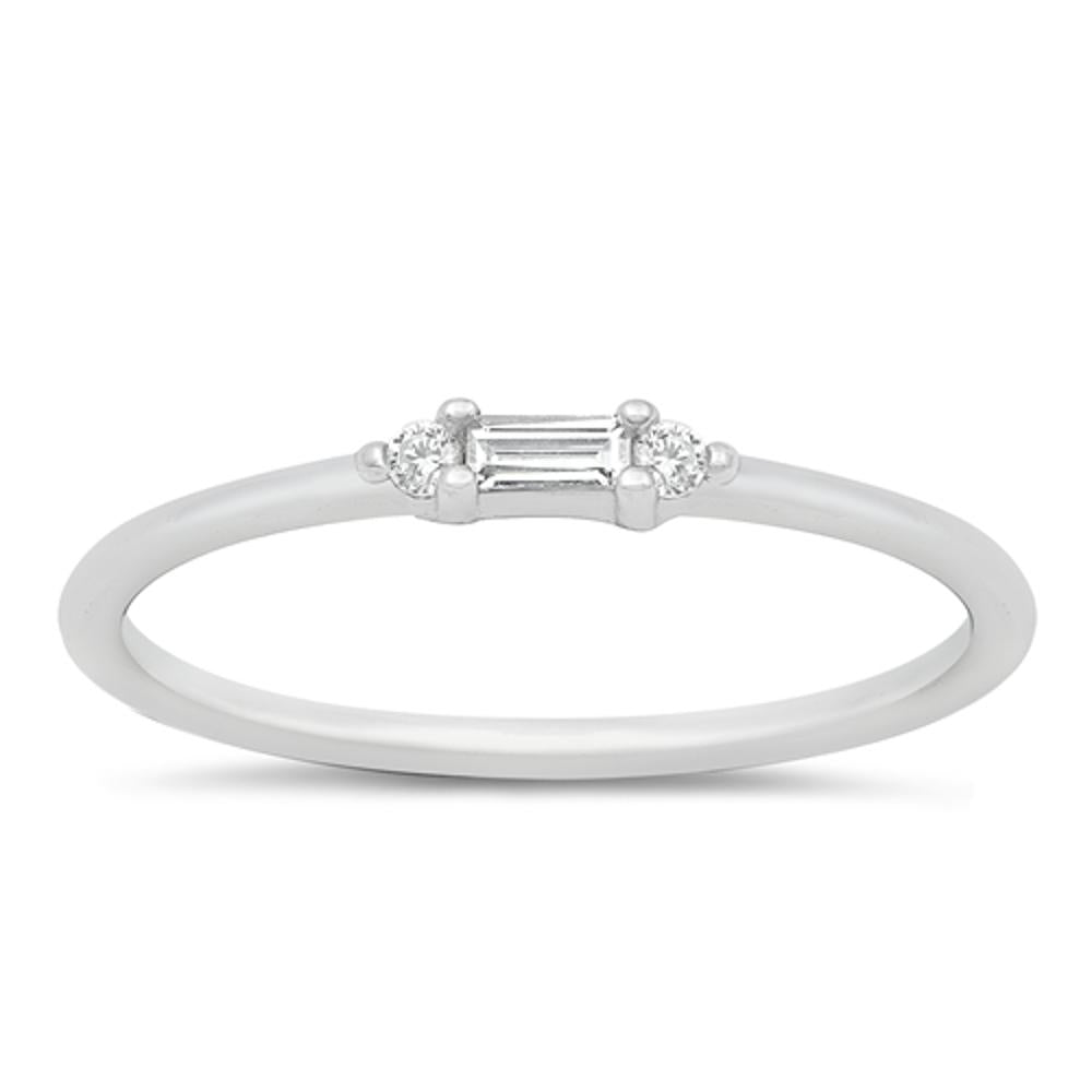 Modern Stacking Minimalist Clear CZ Ring .925 Sterling Silver Band Sizes 4-10