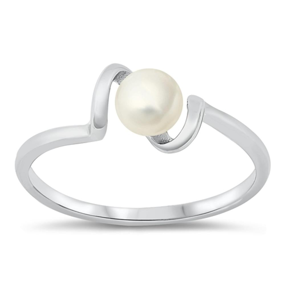 Freshwater Pearl Wave Abstract Cute Ring .925 Sterling Silver Band Sizes 4-10