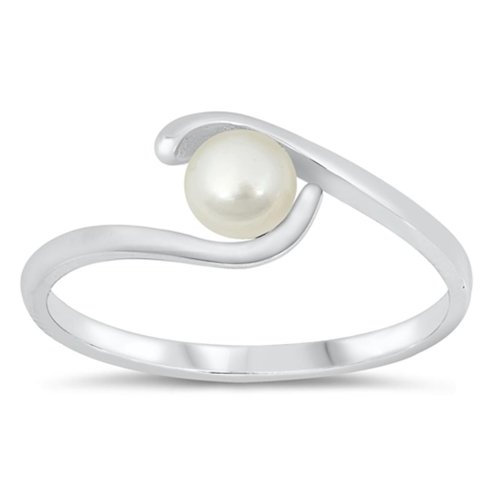 Freshwater Pearl Cute Wave Fashion Ring New .925 Sterling Silver Band Sizes 4-10