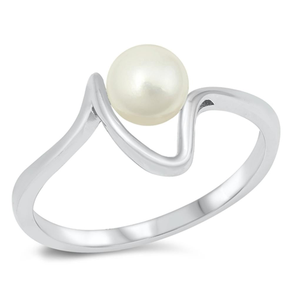 Freshwater Pearl Beautiful Wave Ring New .925 Sterling Silver Band Sizes 4-10