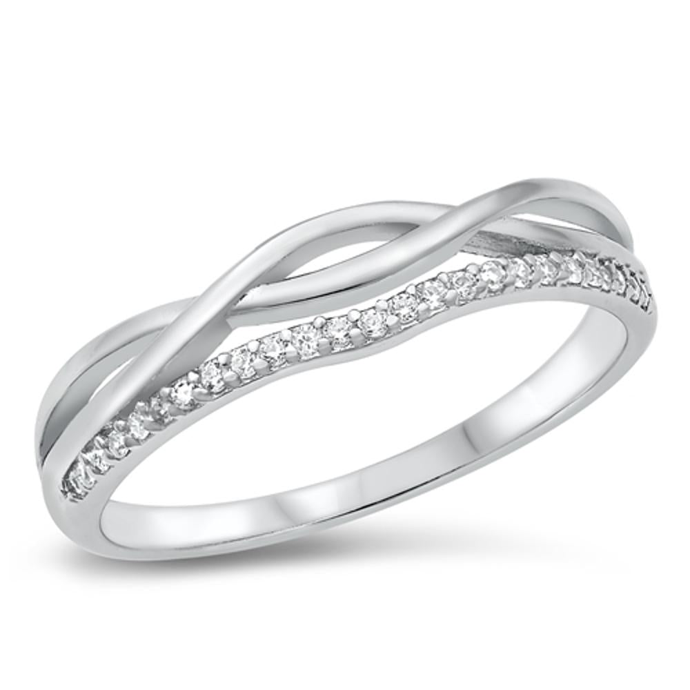 Infinity Wave Clear CZ Polished Ring New .925 Sterling Silver Band Sizes 5-10