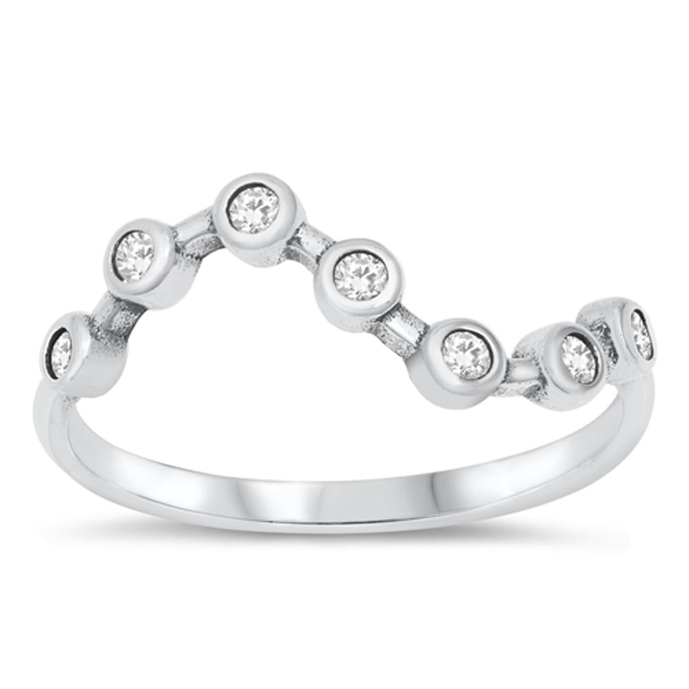 Round White CZ Unique Wave Style Ring New .925 Sterling Silver Band Sizes 4-10